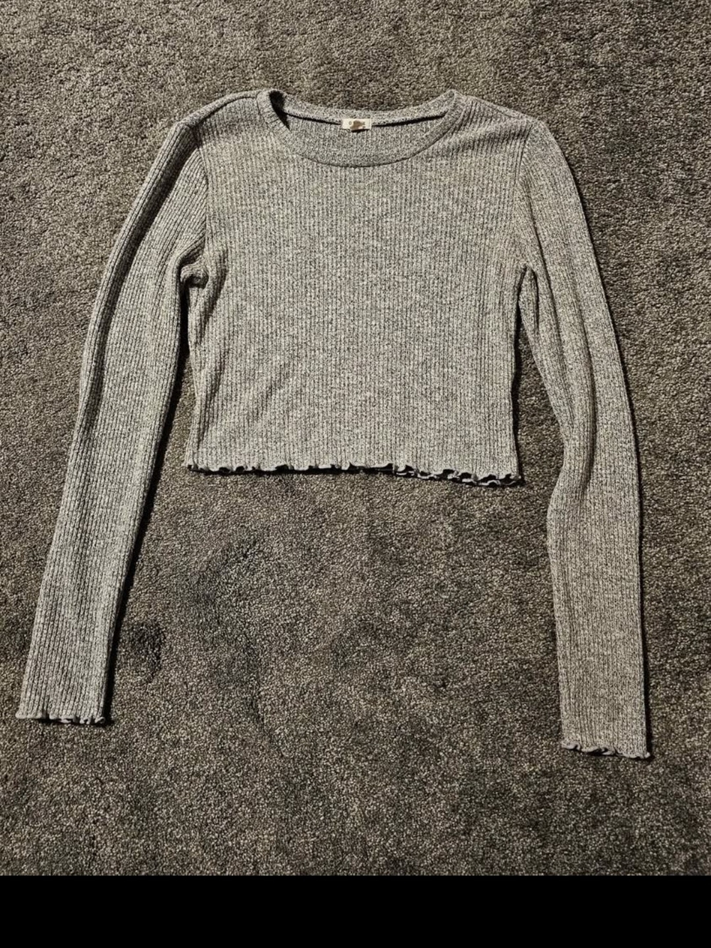 Garage Gray Ribbed Cropped Long-Sleeve Top